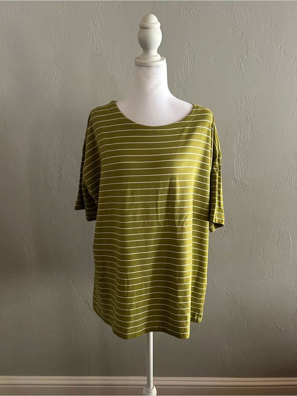 J. Jill Olive Green and White Striped Short Sleeve Tee
